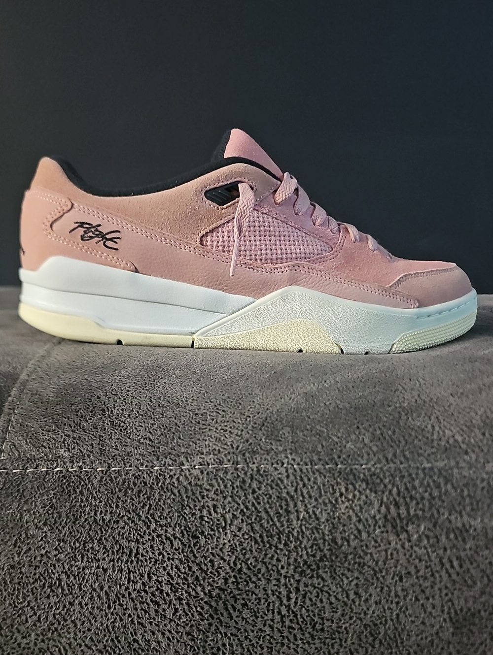 Men's Salmon Colored Suede Low-Top Jordan Sneakers.